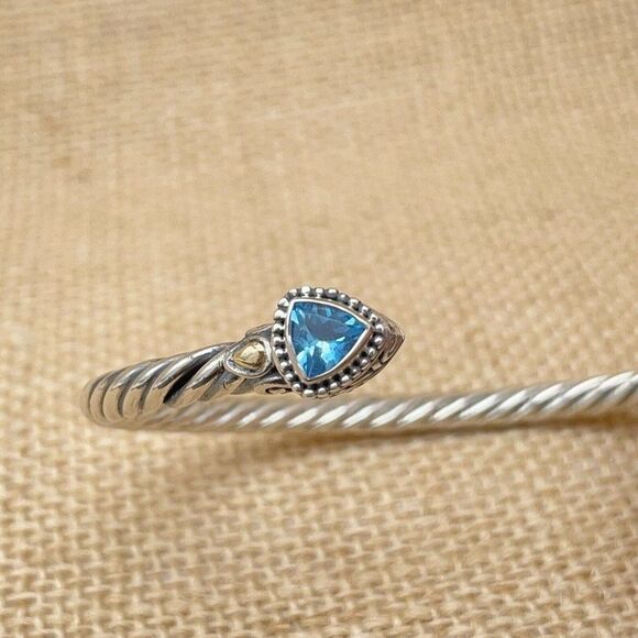 Bali Designs Blue Topaz Cuff Bracelet Trillion Cut Sterling Silver 18K Gold 6.75 - Picture 6 of 15